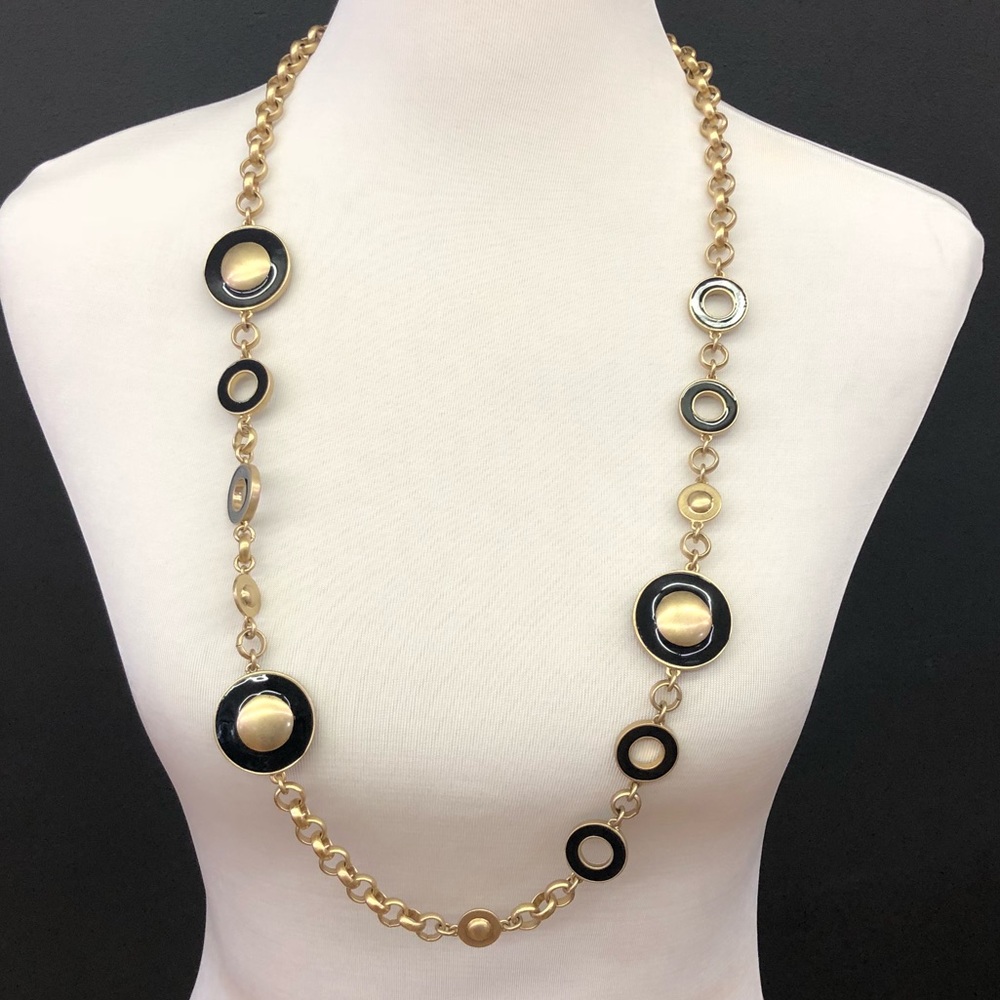 Gold tone and Black Enamel Chain Necklace